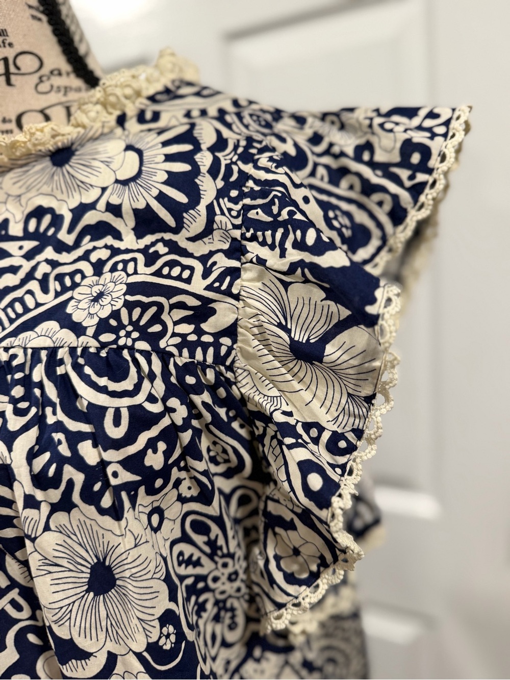 Umgee Navy and Cream Floral Lace-Trim Blouse - Picture 13 of 16
